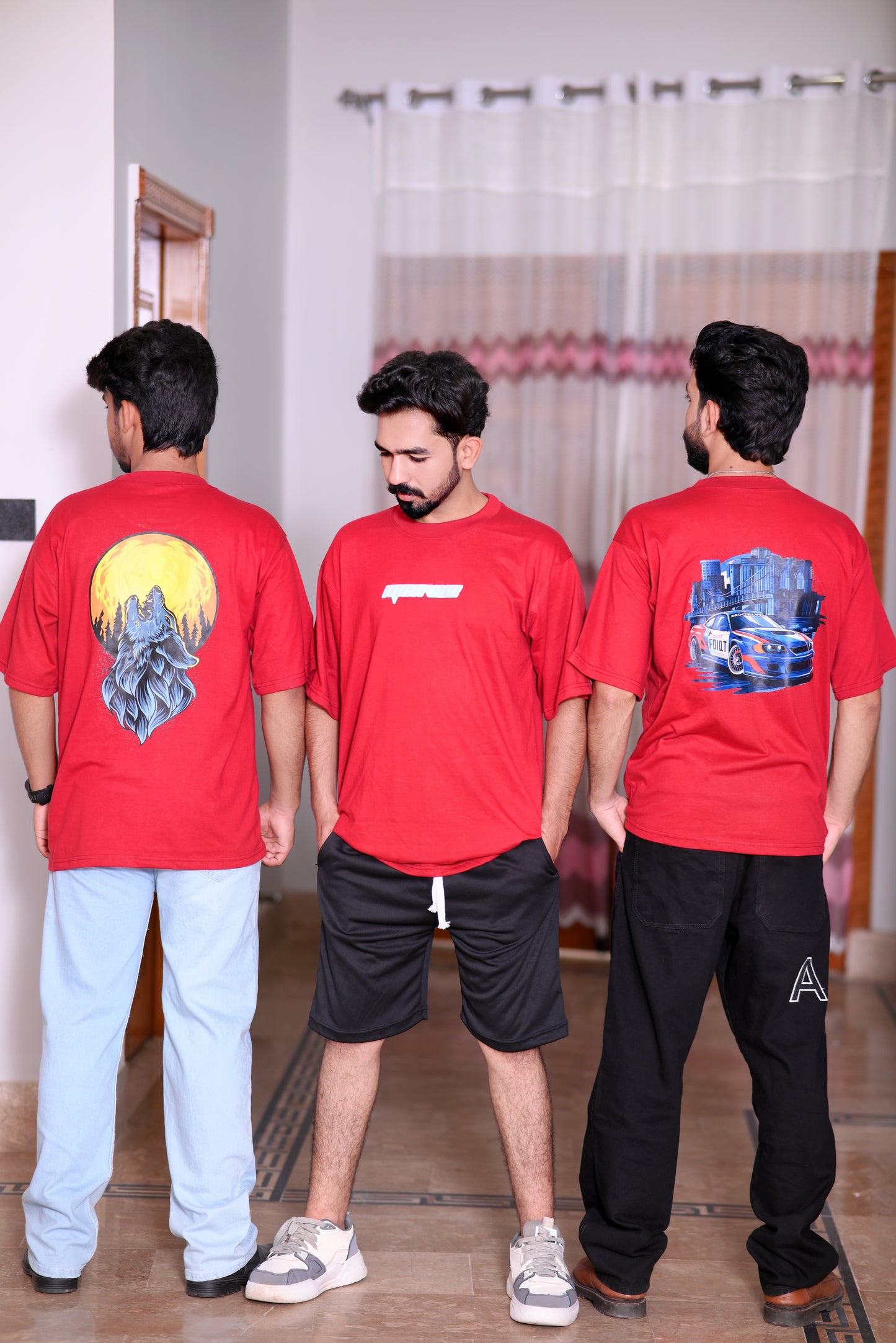 Premium Red 100% Cotton 200 GSM Down Shoulder Men's T-Shirt with Exclusive Back Sublimation