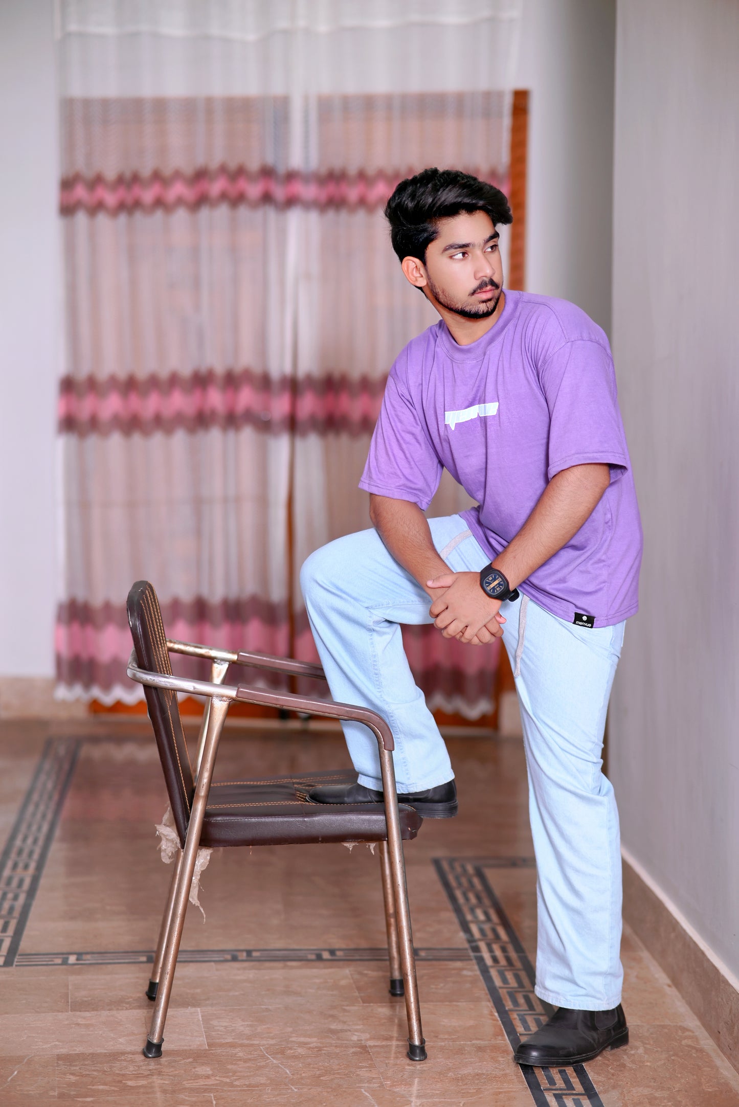 Premium Purple 100% Cotton 200 GSM Down Shoulder Men's T-Shirt
