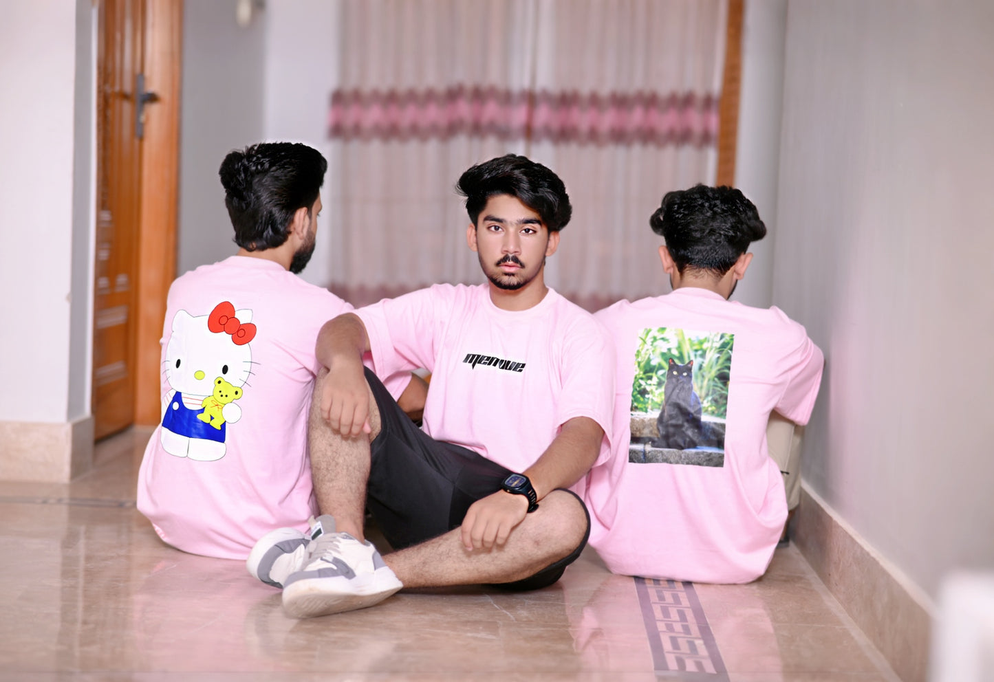Men's Pink 100% Cotton 200 GSM Down Shoulder T-Shirt with Graphic Back