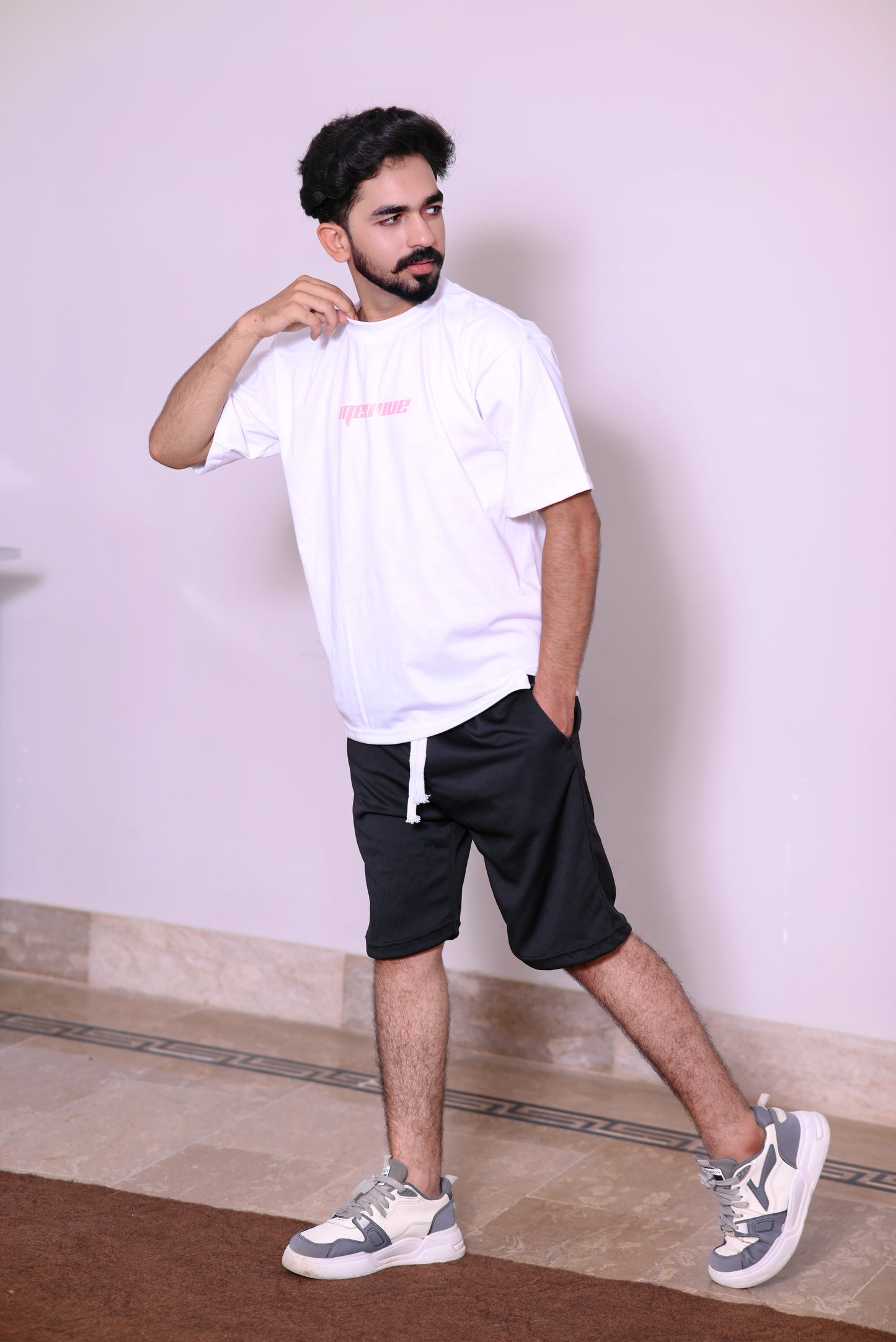 100% Cotton 200 GSM Down Shoulder T-Shirt & Essential Black Shorts for Men
