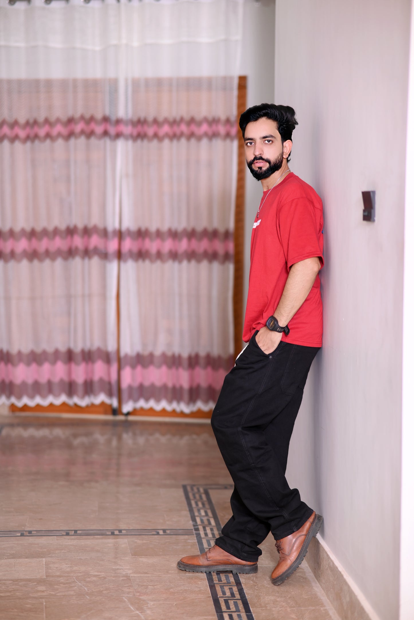 Premium Red 100% Cotton 200 GSM Down Shoulder Men's T-Shirt with Exclusive Back Sublimation
