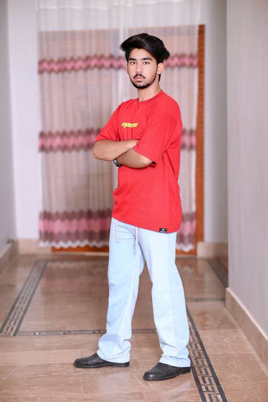 Premium Red 100% Cotton 200 GSM Down Shoulder Men's T-Shirt with Exclusive Back Sublimation