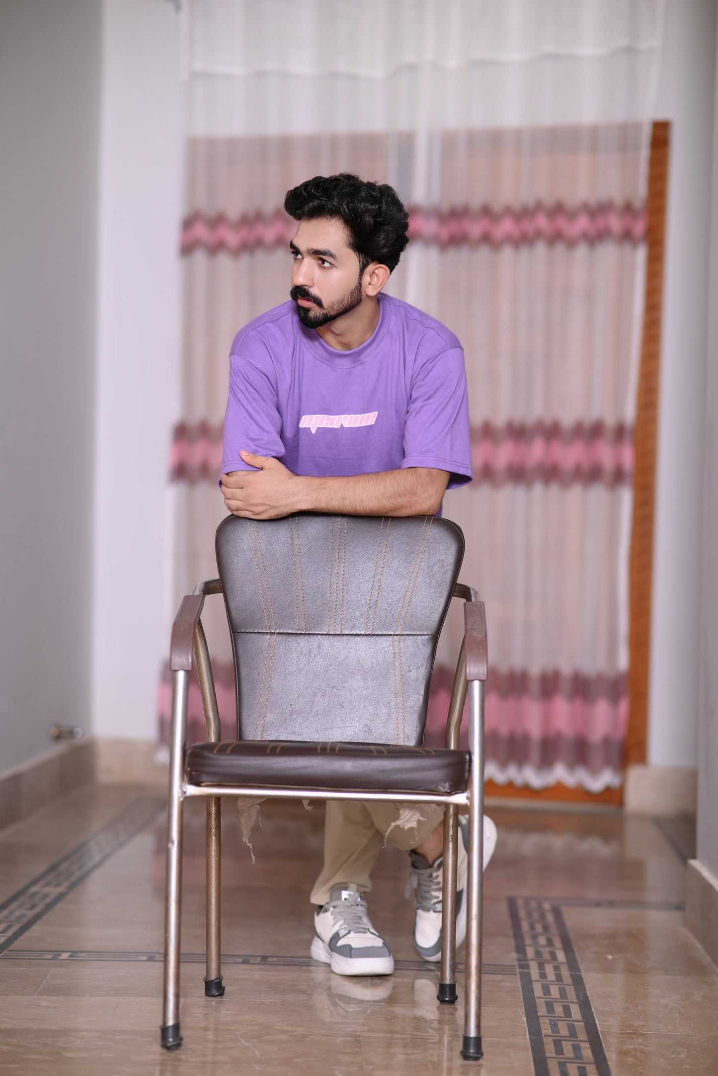Premium Purple 100% Cotton 200 GSM Down Shoulder Men's T-Shirt
