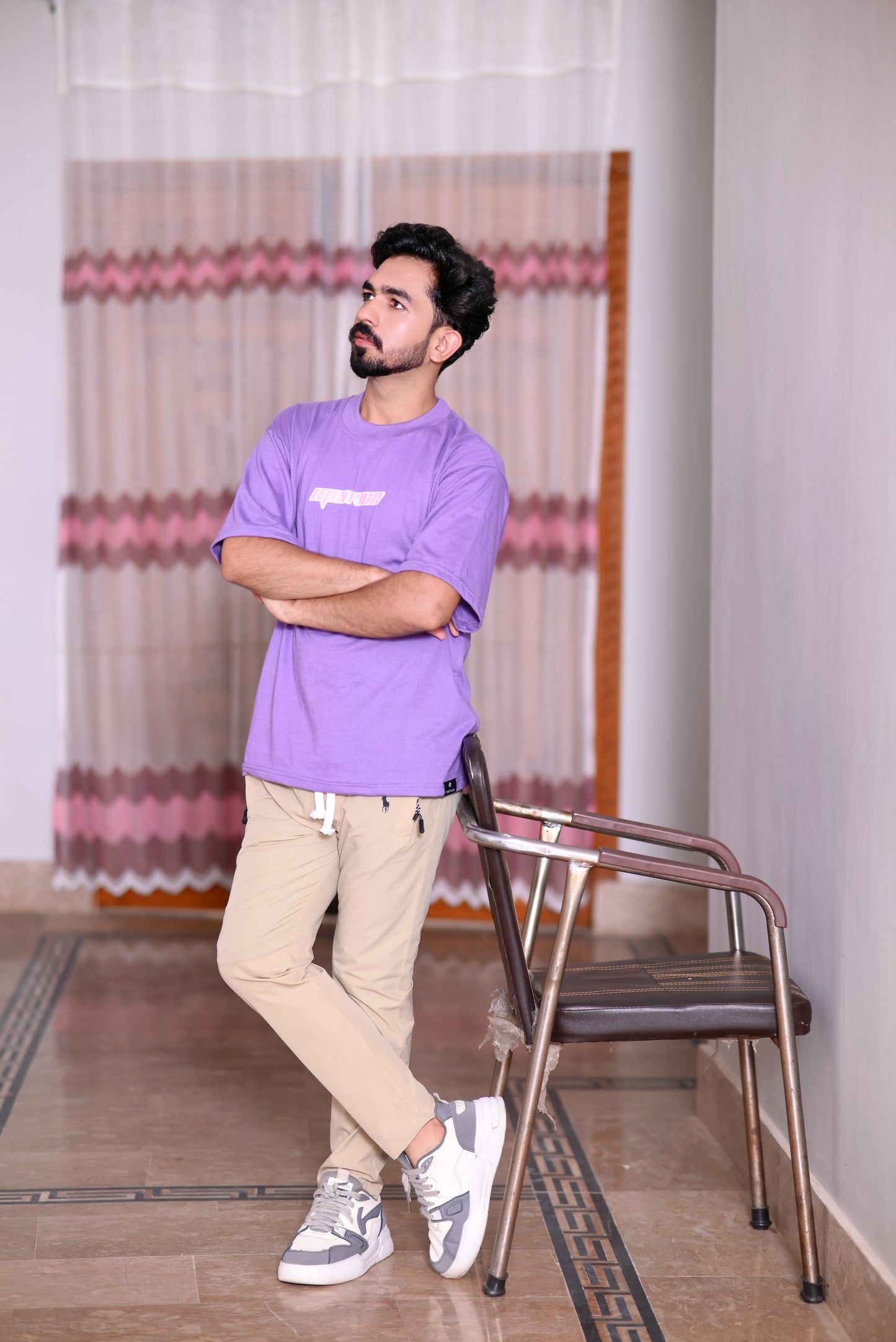 Premium Purple 100% Cotton 200 GSM Down Shoulder Men's T-Shirt