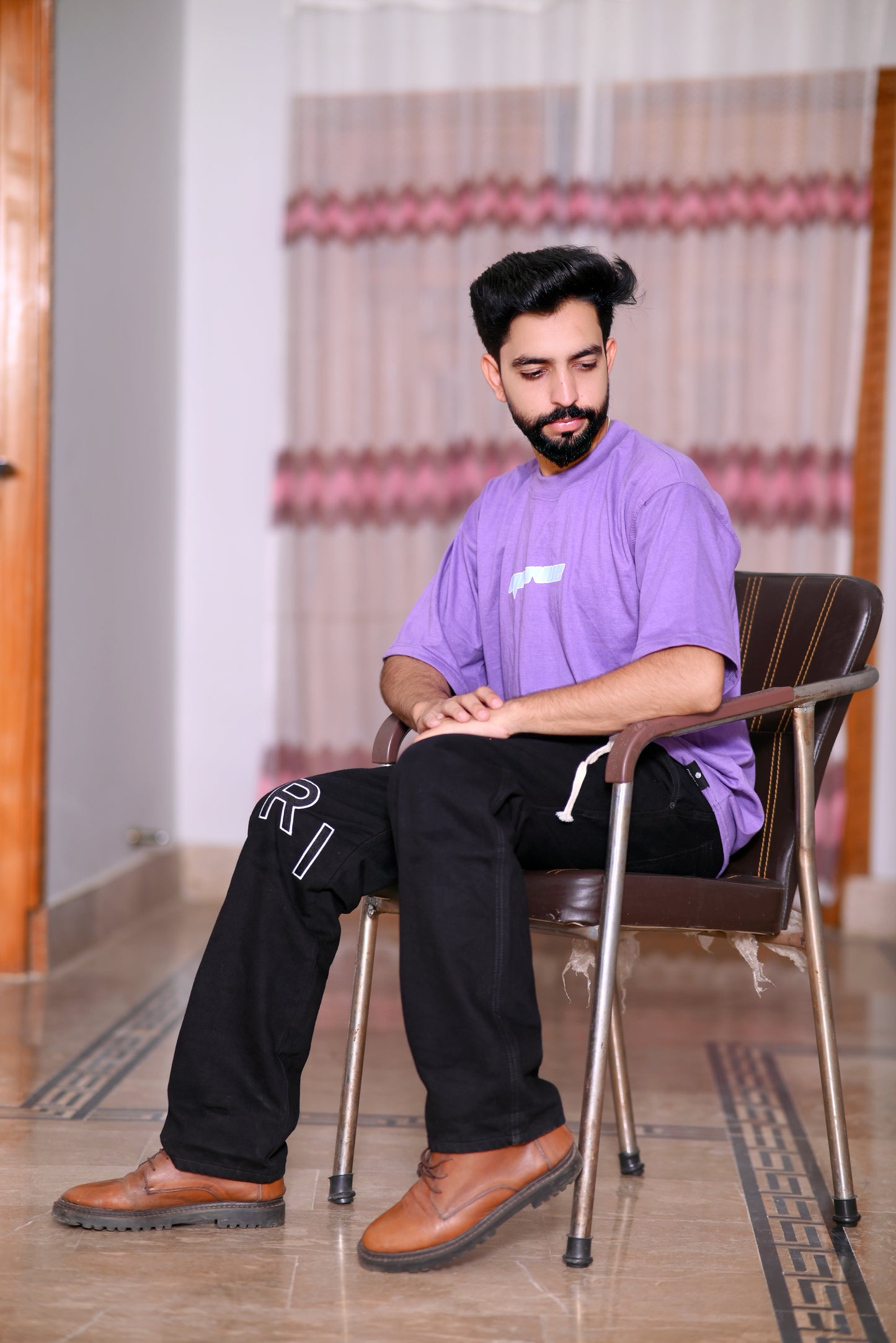 Premium Purple 100% Cotton 200 GSM Down Shoulder Men's T-Shirt