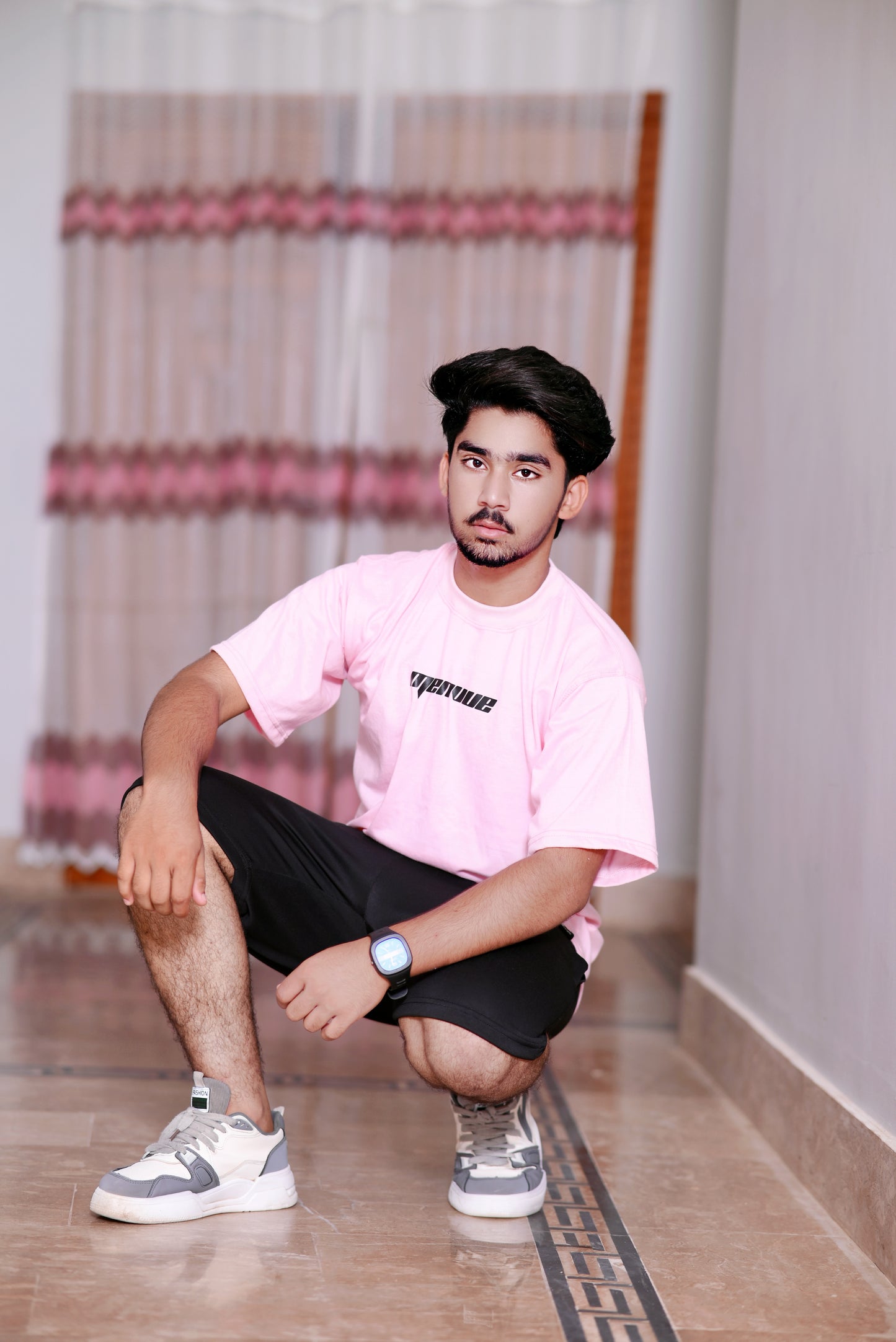 Men's Pink 100% Cotton 200 GSM Down Shoulder T-Shirt with Graphic Back
