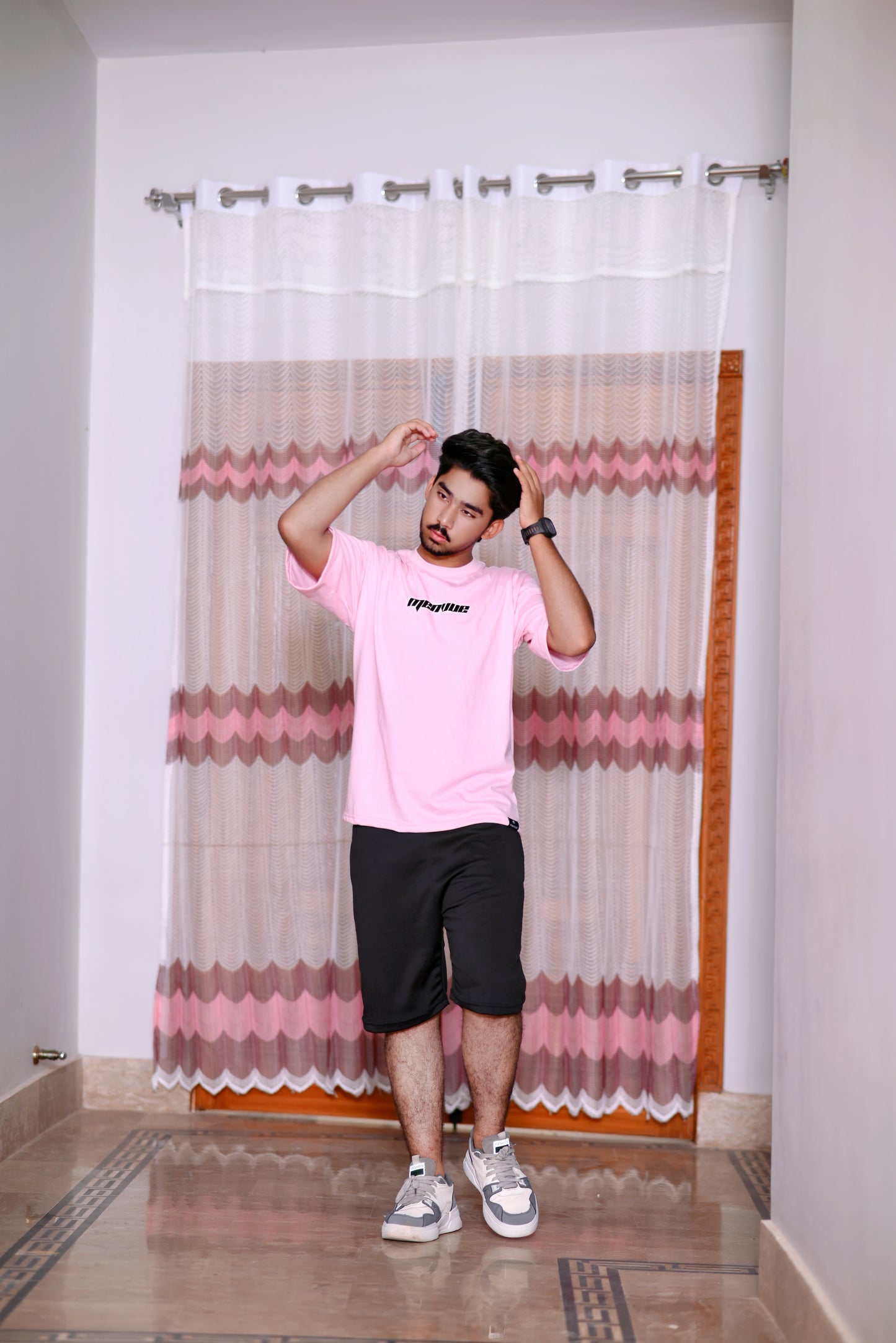 Men's Pink 100% Cotton 200 GSM Down Shoulder T-Shirt with Graphic Back