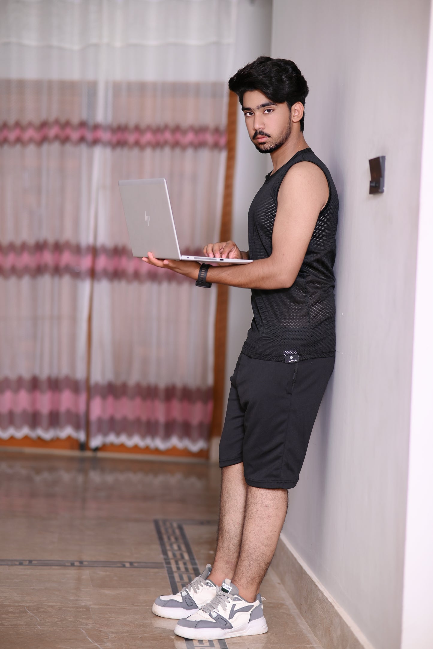 Sporty Black Sleeveless Mesh Vest for Men - "MENVUE" Branded