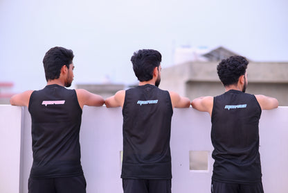 Sporty Black Sleeveless Mesh Vest for Men - "MENVUE" Branded