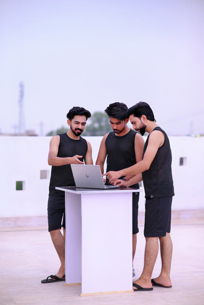 Sporty Black Sleeveless Mesh Vest for Men - "MENVUE" Branded